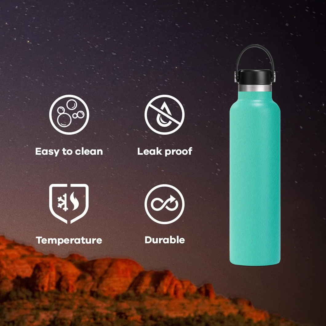 Hydro Slim BPA Free Leak Proof Gym Thermos 24oz Vacuum Water Flask Standard Mouth Sports Stainless Steel Insulated Water Bottle with Flex Cap