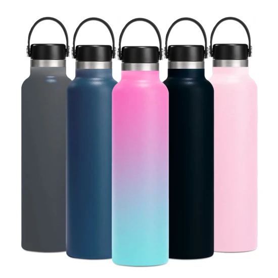 Hydro Slim BPA Free Leak Proof Gym Thermos 24oz Vacuum Water Flask Standard Mouth Sports Stainless Steel Insulated Water Bottle with Flex Cap